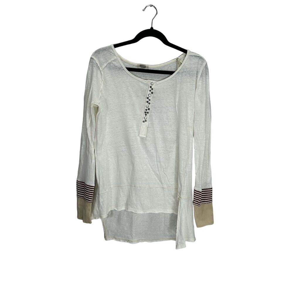 Gimmicks Women's Linen Henley Pearl Snap Tunic Top size Large